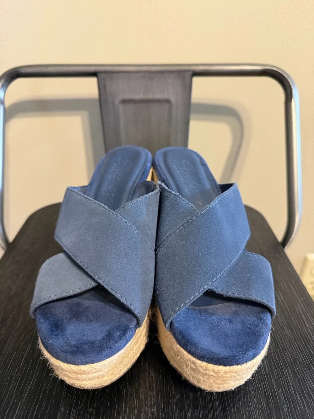 Skechers Navy Suede Espadrille Platform Sandals 5